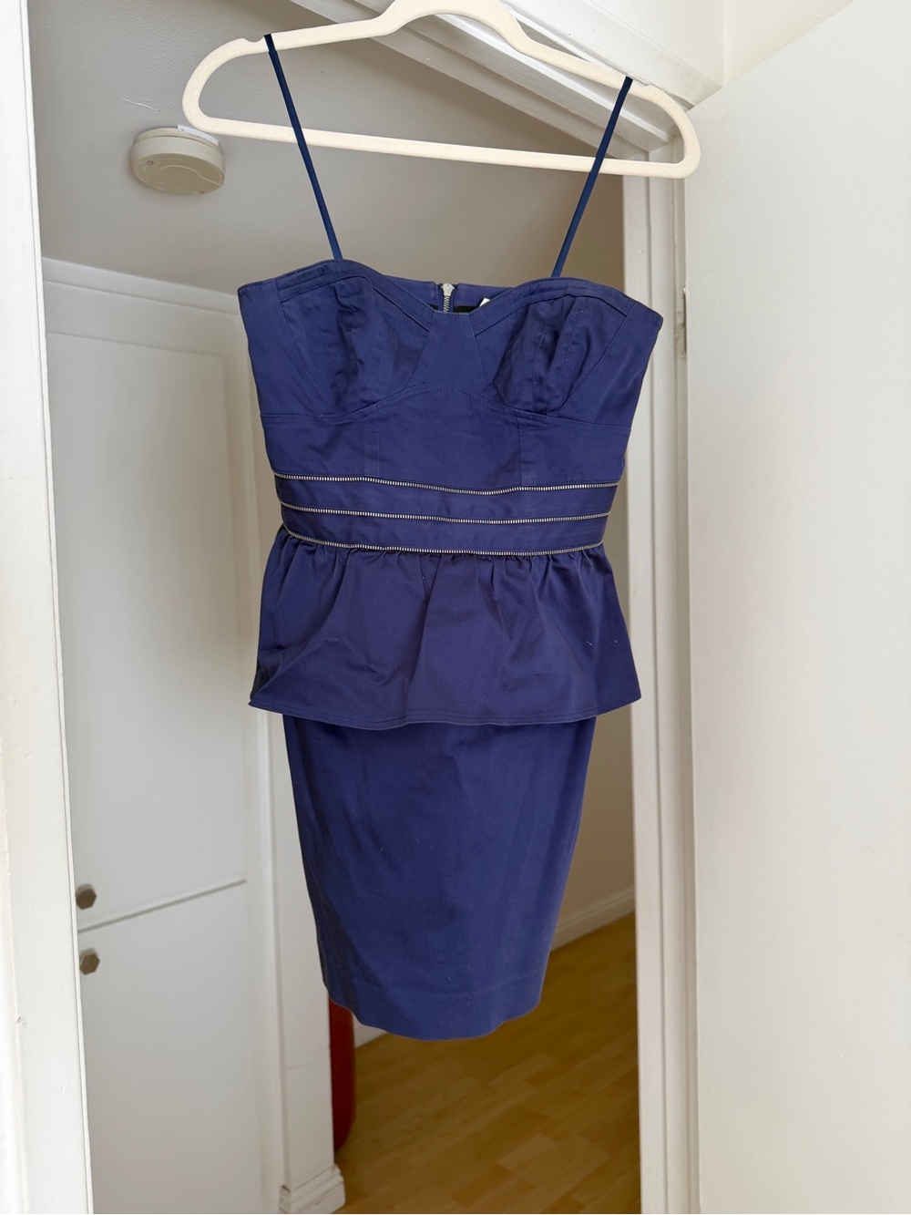 SINE size 4 Strapless Peplum Mini Dress in Navy